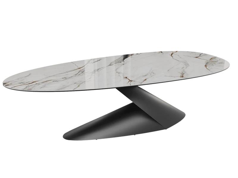 Keramik weiß, ovaler Esstisch Keramik-Tischplatte, Tisch Marmoroptik Keramik, Länge 270 cm