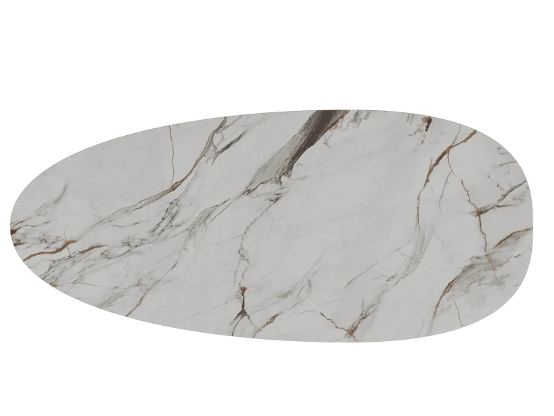 Keramik weiß, ovaler Esstisch Keramik-Tischplatte, Tisch Marmoroptik Keramik, Länge 270 cm