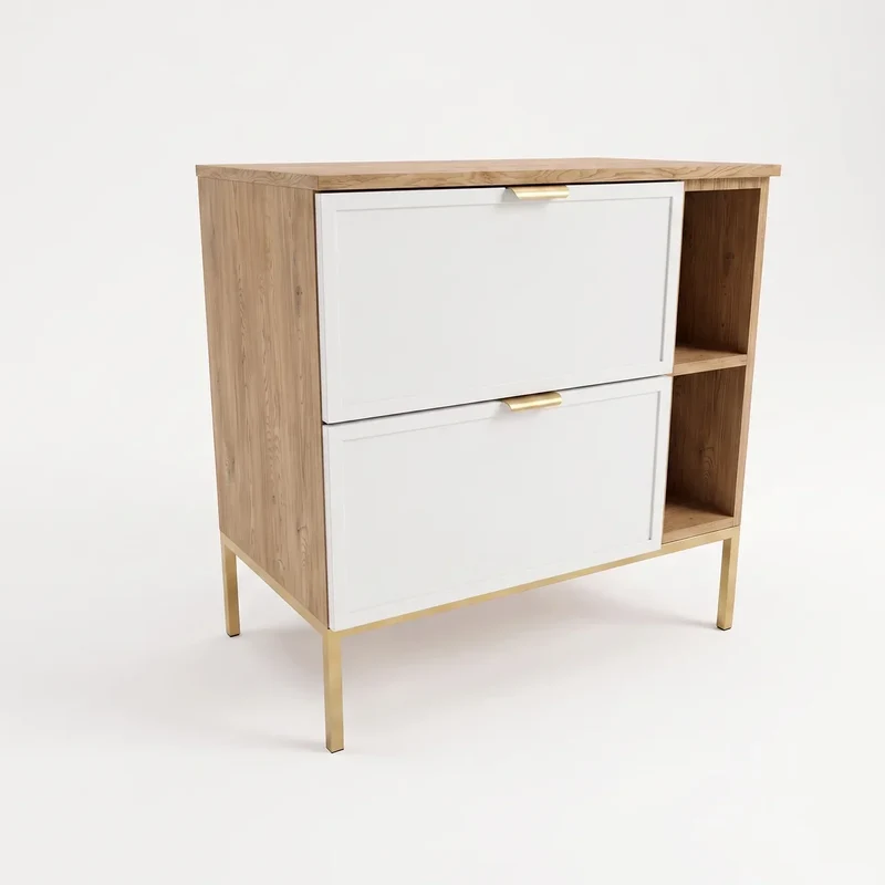 Waschtischunterschrank mit Regal 80 cm auf einem Metallgestell Roma - Weiß/Eiche Cremona