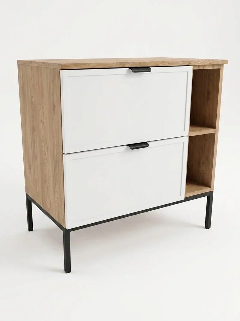 Waschtischunterschrank mit Regal 80 cm auf einem Metallgestell Roma - Weiß/Eiche Cremona