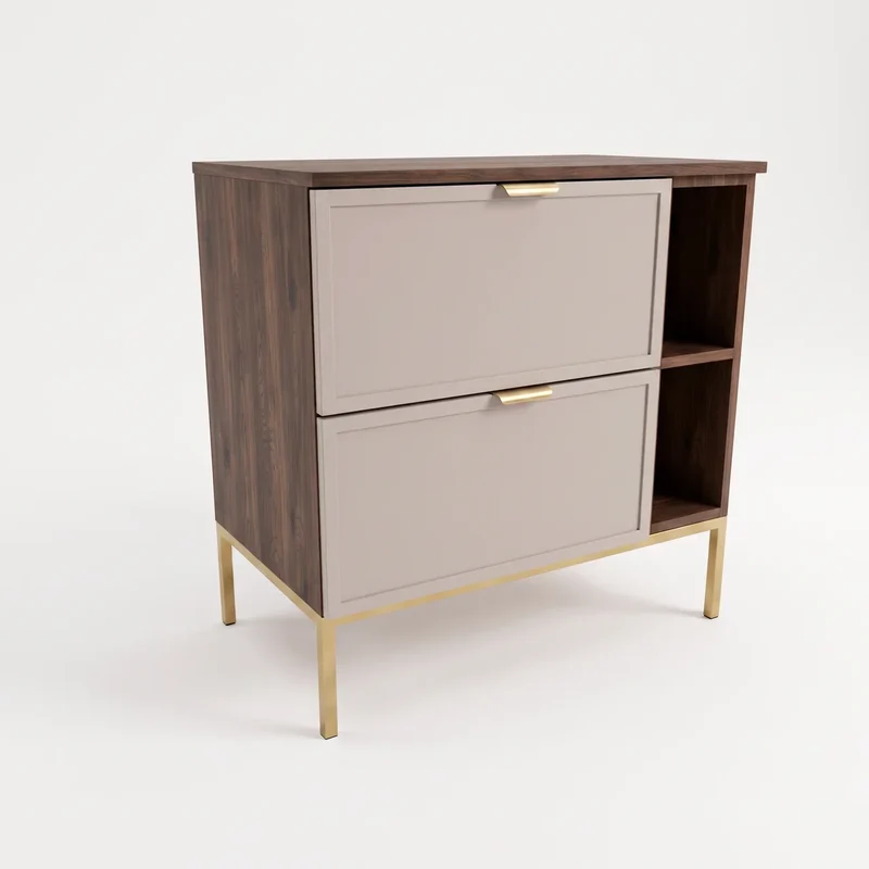 Waschtischunterschrank mit Regal 80 cm auf einem Metallgestell Roma - Kaschmir/Walnuss Dunkel