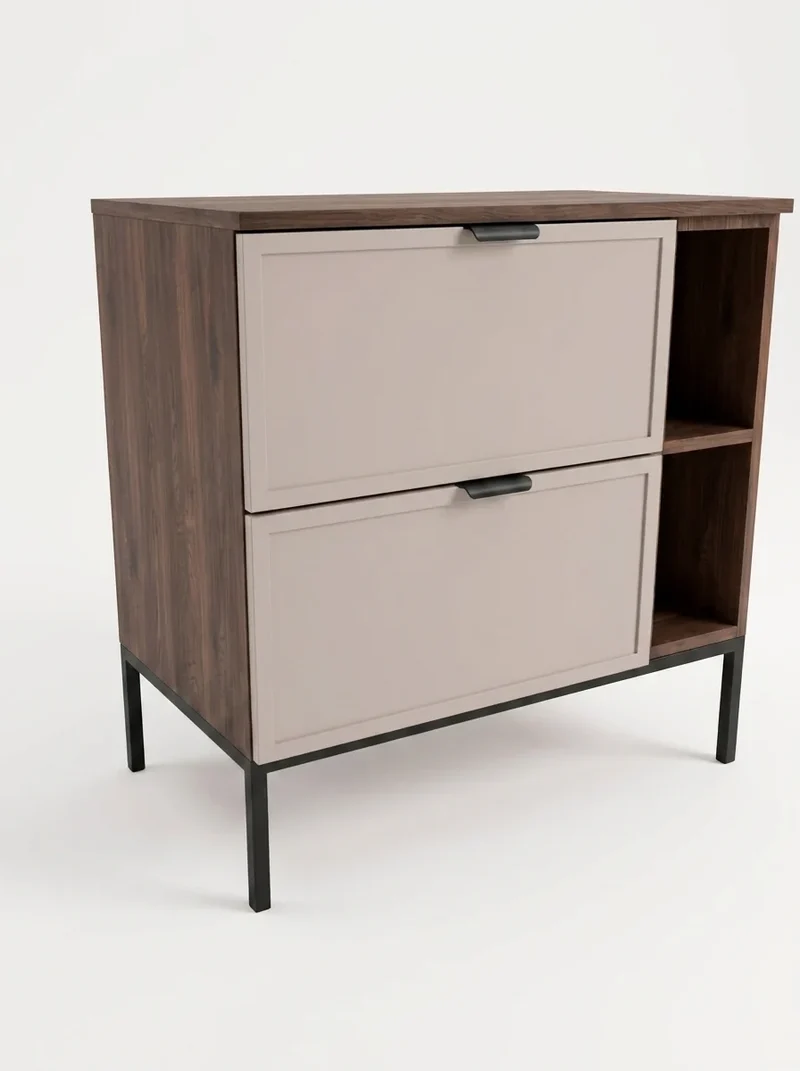 Waschtischunterschrank mit Regal 80 cm auf einem Metallgestell Roma - Kaschmir/Walnuss Dunkel