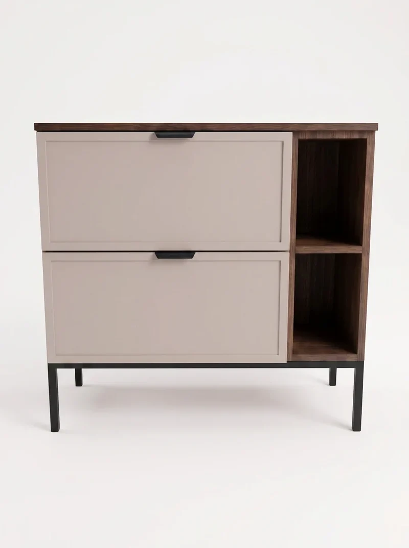 Waschtischunterschrank mit Regal 80 cm auf einem Metallgestell Roma - Kaschmir/Walnuss Dunkel