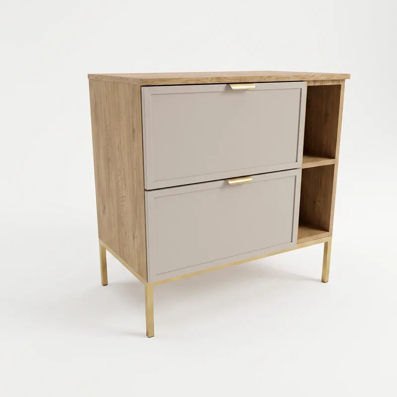 Waschtischunterschrank mit Regal 80 cm auf einem Metallgestell Roma - Kaschmir/Eiche Cremona