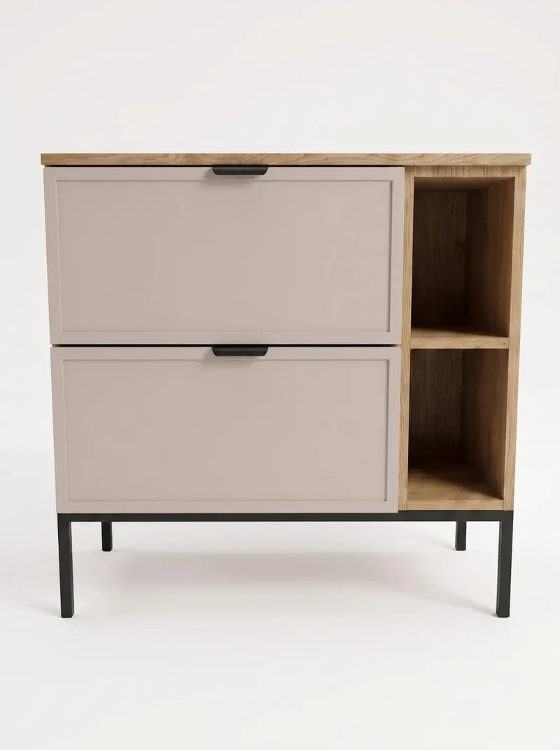 Waschtischunterschrank mit Regal 80 cm auf einem Metallgestell Roma - Kaschmir/Eiche Cremona