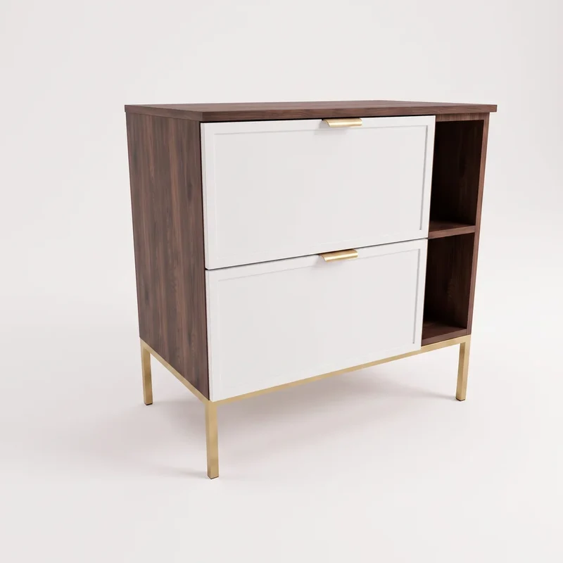 Waschtischunterschrank mit Regal 80 cm auf einem Metallgestell Roma - Weiß/Walnuss Dunkel