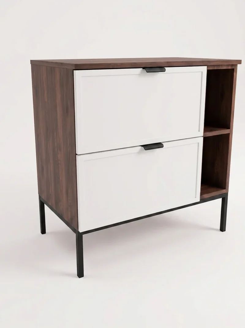 Waschtischunterschrank mit Regal 80 cm auf einem Metallgestell Roma - Weiß/Walnuss Dunkel