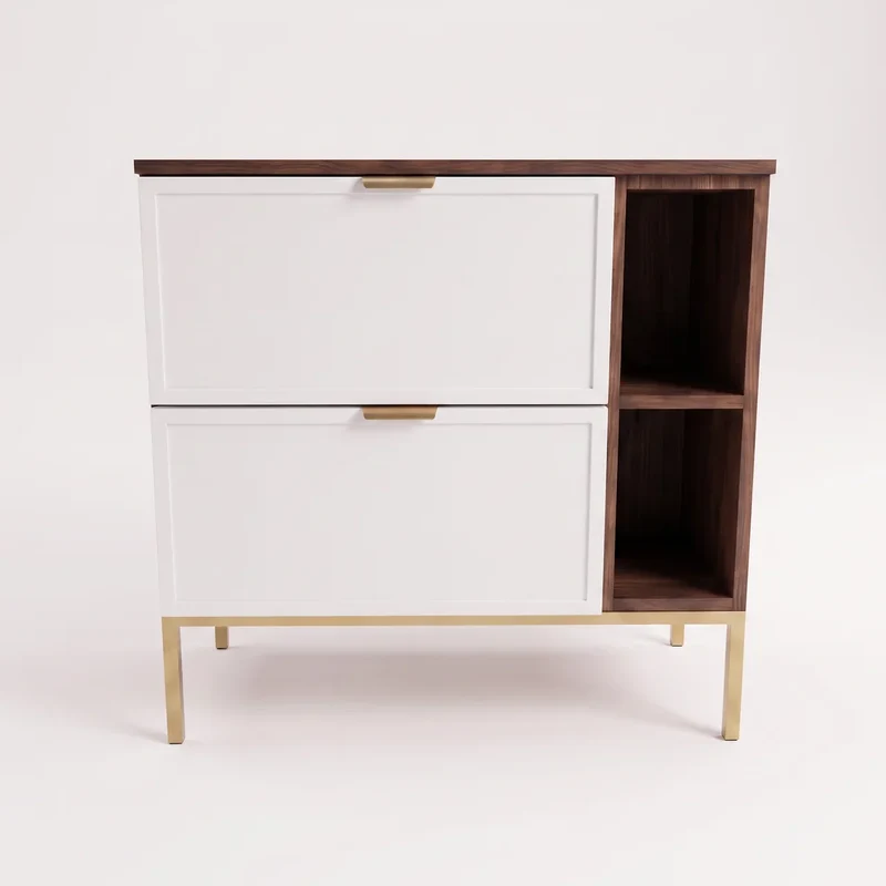 Waschtischunterschrank mit Regal 80 cm auf einem Metallgestell Roma - Weiß/Walnuss Dunkel
