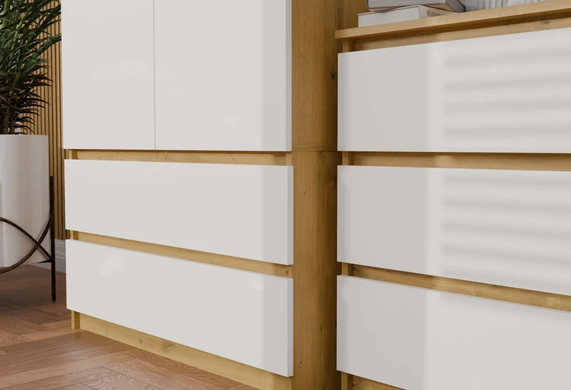 Moderner Schrank Malwa SS-90 | Farbe: Eiche Artisan - Weiß | Ideal für EIN Schlafzimmer, Flur, Kinderzimmer oder Büro | Kleiderständer, Garderobenständer | 4 praktische Einlegebögen | 2 Schubladen