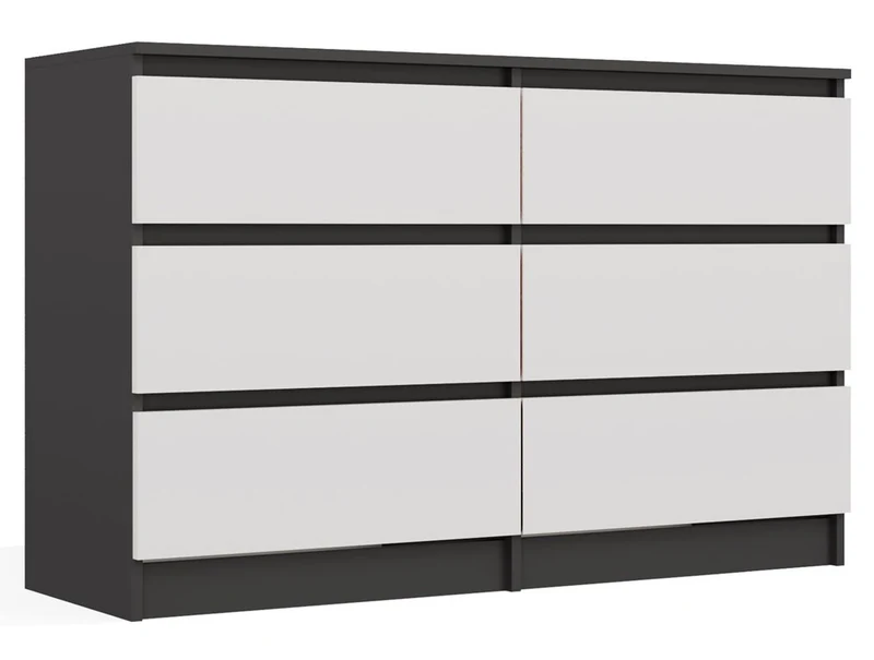 CDF Kommode Malwa M6 120| Farbe: Anthrazit/Weiß | Ideal für Wohnzimmer, Schlafzimmer, Kinderzimmer, Jugendzimmer und Büro | 6 geräumige Schubladen