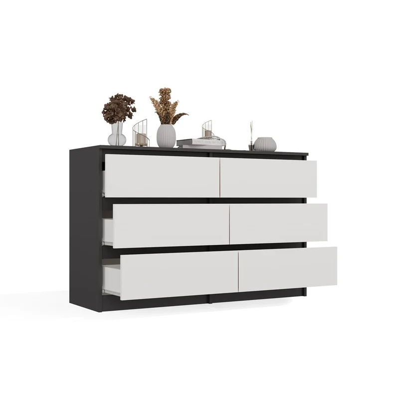 CDF Kommode Malwa M6 120| Farbe: Anthrazit/Weiß | Ideal für Wohnzimmer, Schlafzimmer, Kinderzimmer, Jugendzimmer und Büro | 6 geräumige Schubladen