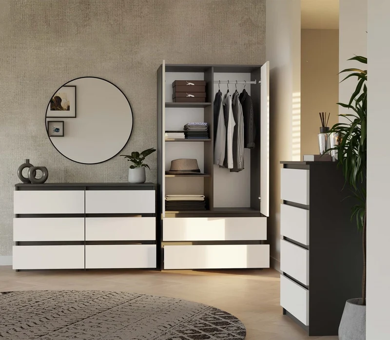 CDF Kommode Malwa M6 120| Farbe: Anthrazit/Weiß | Ideal für Wohnzimmer, Schlafzimmer, Kinderzimmer, Jugendzimmer und Büro | 6 geräumige Schubladen