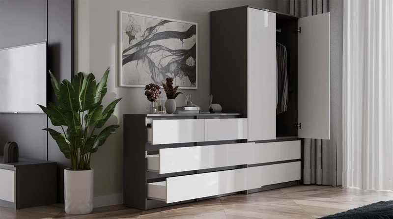 CDF Kommode Malwa M6 120| Farbe: Anthrazit/Weiß | Ideal für Wohnzimmer, Schlafzimmer, Kinderzimmer, Jugendzimmer und Büro | 6 geräumige Schubladen