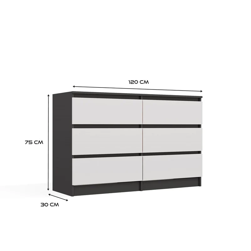 CDF Kommode Malwa M6 120| Farbe: Anthrazit/Weiß | Ideal für Wohnzimmer, Schlafzimmer, Kinderzimmer, Jugendzimmer und Büro | 6 geräumige Schubladen