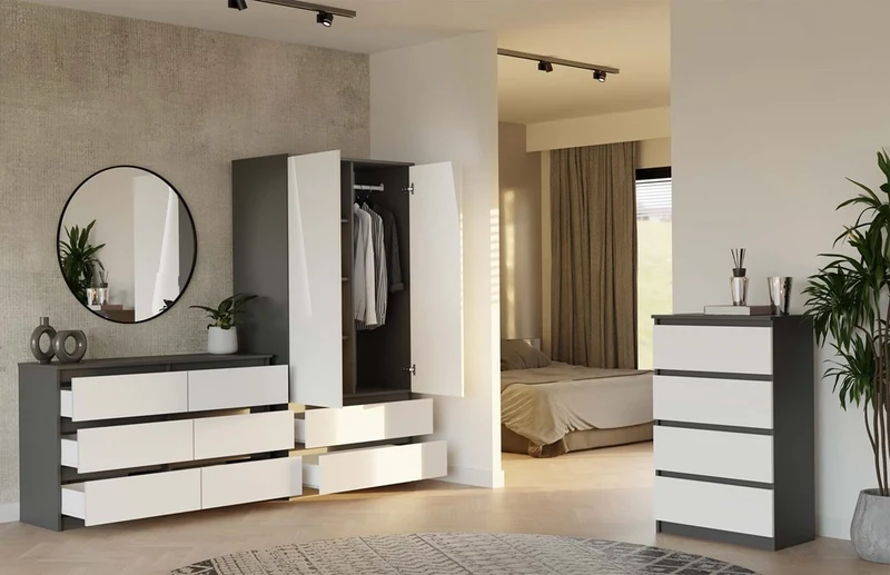 CDF Kommode Malwa M6 120| Farbe: Anthrazit/Weiß | Ideal für Wohnzimmer, Schlafzimmer, Kinderzimmer, Jugendzimmer und Büro | 6 geräumige Schubladen