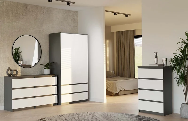 CDF Kommode Malwa M6 120| Farbe: Anthrazit/Weiß | Ideal für Wohnzimmer, Schlafzimmer, Kinderzimmer, Jugendzimmer und Büro | 6 geräumige Schubladen