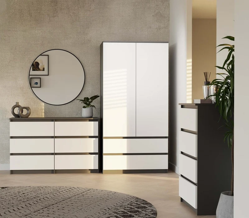 CDF Kommode Malwa M6 120| Farbe: Anthrazit/Weiß | Ideal für Wohnzimmer, Schlafzimmer, Kinderzimmer, Jugendzimmer und Büro | 6 geräumige Schubladen