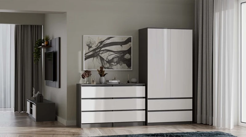 CDF Kommode Malwa M6 120| Farbe: Anthrazit/Weiß | Ideal für Wohnzimmer, Schlafzimmer, Kinderzimmer, Jugendzimmer und Büro | 6 geräumige Schubladen