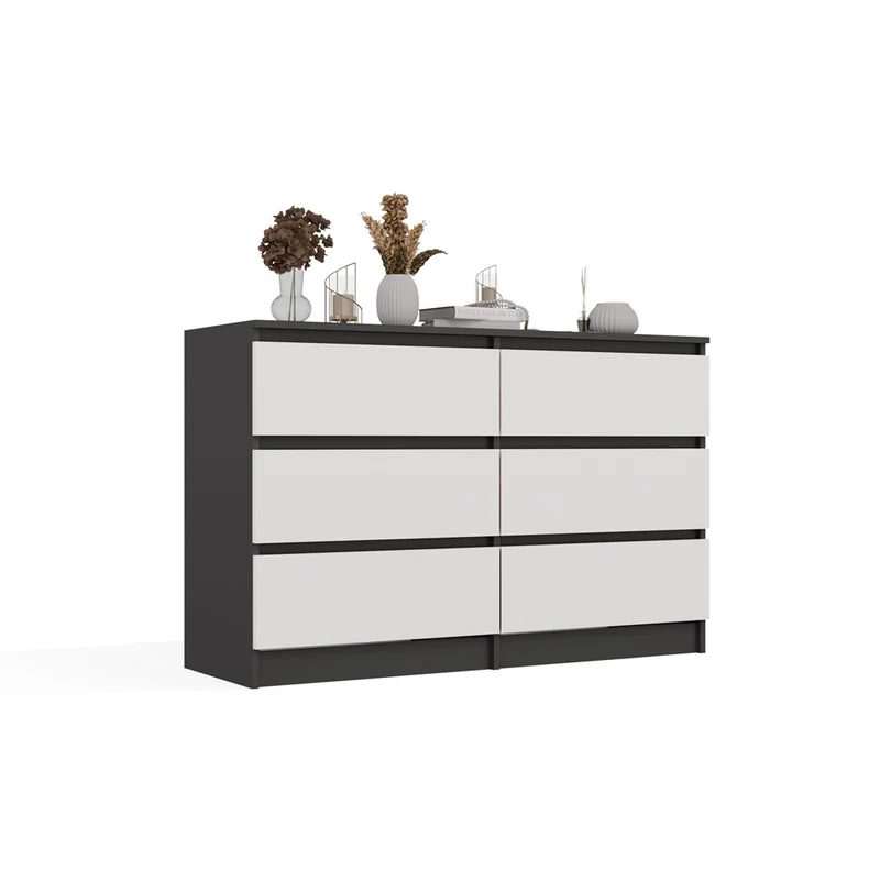 CDF Kommode Malwa M6 120| Farbe: Anthrazit/Weiß | Ideal für Wohnzimmer, Schlafzimmer, Kinderzimmer, Jugendzimmer und Büro | 6 geräumige Schubladen