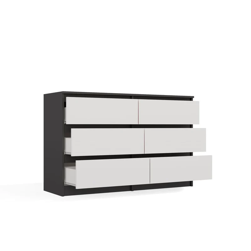 CDF Kommode Malwa M6 120| Farbe: Anthrazit/Weiß | Ideal für Wohnzimmer, Schlafzimmer, Kinderzimmer, Jugendzimmer und Büro | 6 geräumige Schubladen