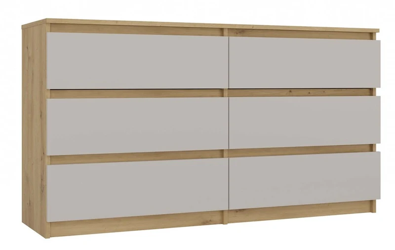 CDF Kommode Malwa M6 140 | Farbe: Eiche Artisan/Kaschmir | Schrank für Dokumente, Kleinigkeiten |6 geräumige Schubladen