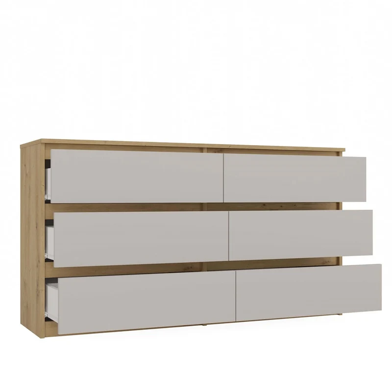 CDF Kommode Malwa M6 140 | Farbe: Eiche Artisan/Kaschmir | Schrank für Dokumente, Kleinigkeiten |6 geräumige Schubladen