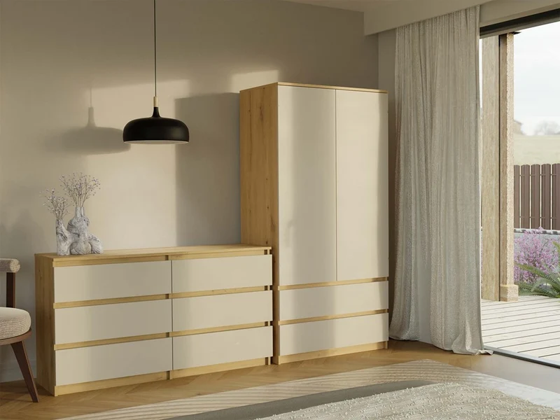 CDF Kommode Malwa M6 140 | Farbe: Eiche Artisan/Kaschmir | Schrank für Dokumente, Kleinigkeiten |6 geräumige Schubladen