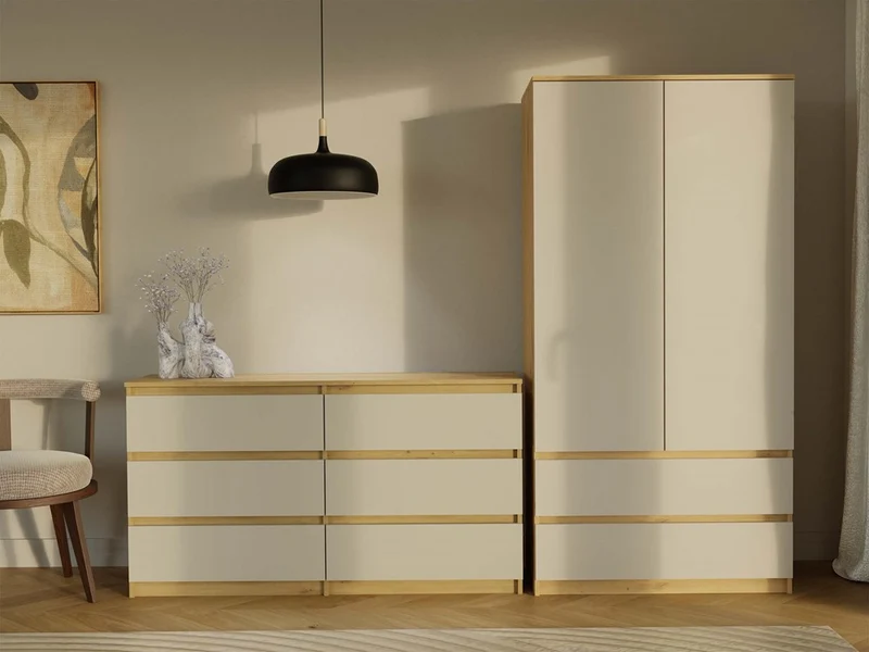 CDF Kommode Malwa M6 140 | Farbe: Eiche Artisan/Kaschmir | Schrank für Dokumente, Kleinigkeiten |6 geräumige Schubladen