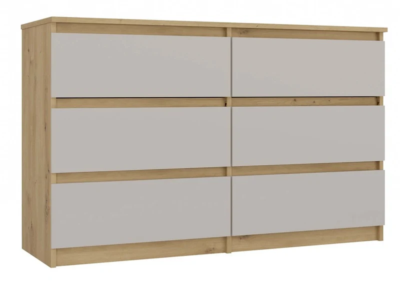 CDF Kommode Malwa M6 120 | Farbe: Eiche Artisan/Kaschmir | Schrank für Dokumente, Kleinigkeiten | 6 geräumige Schubladen