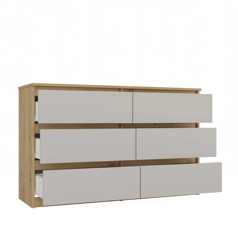 CDF Kommode Malwa M6 120 | Farbe: Eiche Artisan/Kaschmir | Schrank für Dokumente, Kleinigkeiten | 6 geräumige Schubladen