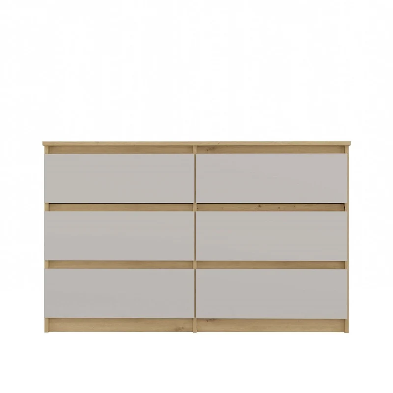 CDF Kommode Malwa M6 120 | Farbe: Eiche Artisan/Kaschmir | Schrank für Dokumente, Kleinigkeiten | 6 geräumige Schubladen