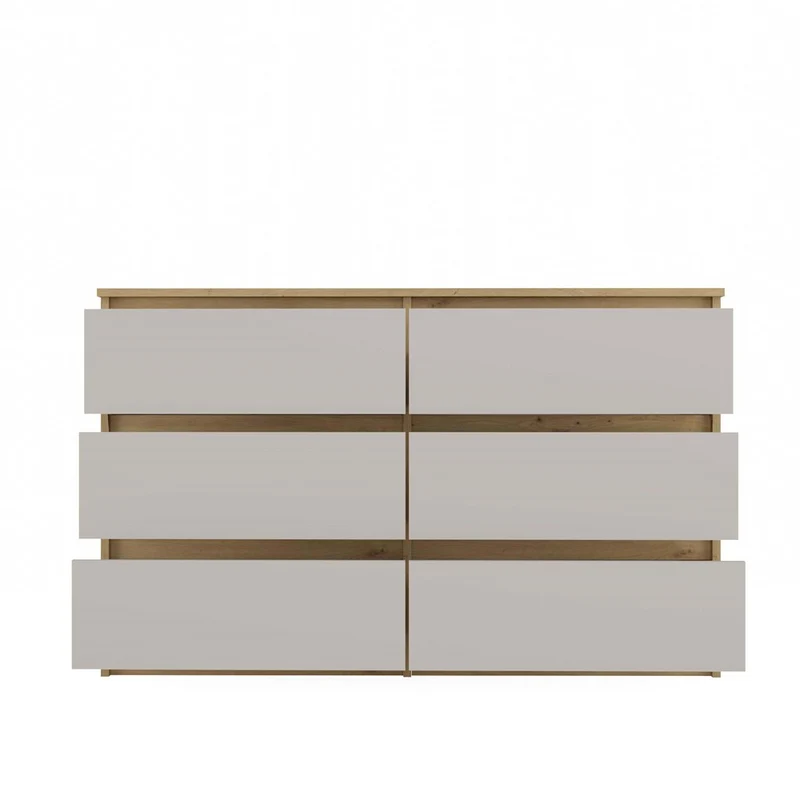 CDF Kommode Malwa M6 120 | Farbe: Eiche Artisan/Kaschmir | Schrank für Dokumente, Kleinigkeiten | 6 geräumige Schubladen