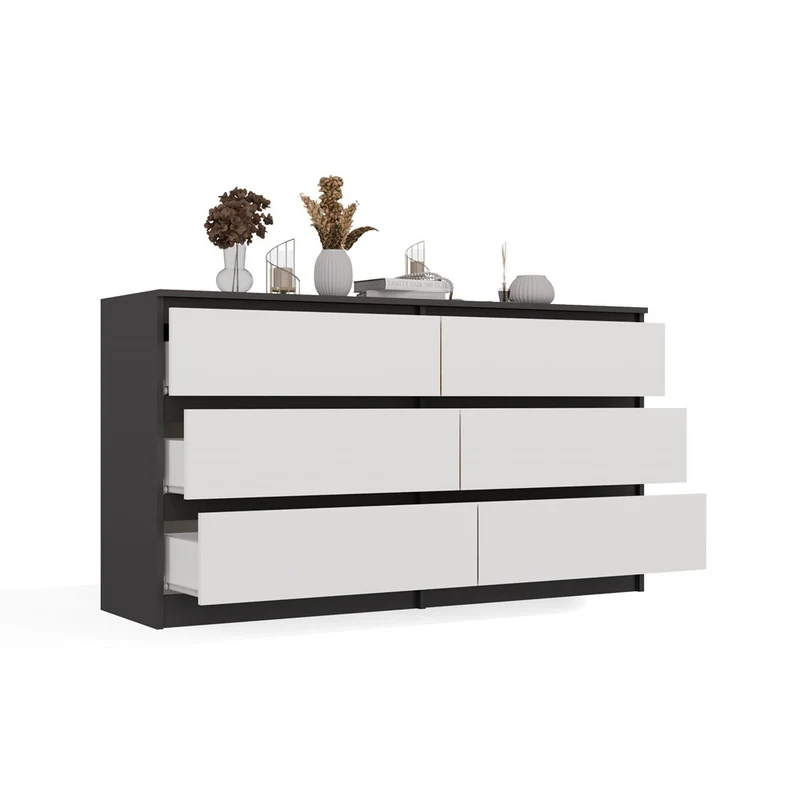 CDF Kommode Malwa M6 140 | Farbe: Anthrazit/Weiß | Ideal für Wohnzimmer, Schlafzimmer, Kinderzimmer, Jugendzimmer und Büro | 6 geräumige Schubladen