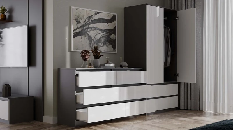 CDF Kommode Malwa M6 140 | Farbe: Anthrazit/Weiß | Ideal für Wohnzimmer, Schlafzimmer, Kinderzimmer, Jugendzimmer und Büro | 6 geräumige Schubladen