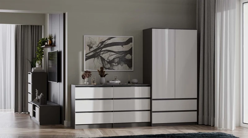CDF Kommode Malwa M6 140 | Farbe: Anthrazit/Weiß | Ideal für Wohnzimmer, Schlafzimmer, Kinderzimmer, Jugendzimmer und Büro | 6 geräumige Schubladen