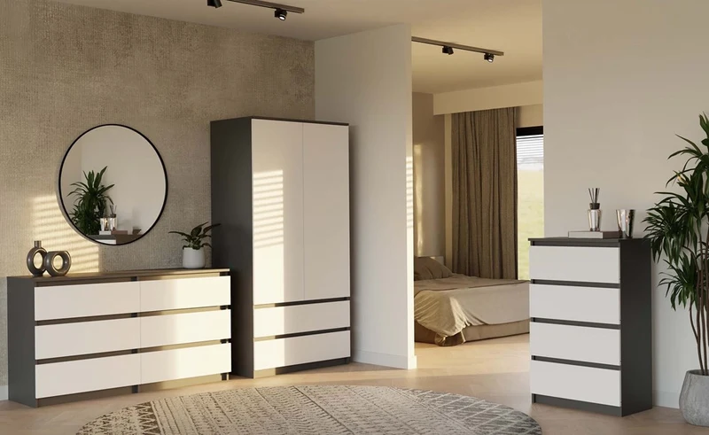 CDF Kommode Malwa M6 140 | Farbe: Anthrazit/Weiß | Ideal für Wohnzimmer, Schlafzimmer, Kinderzimmer, Jugendzimmer und Büro | 6 geräumige Schubladen