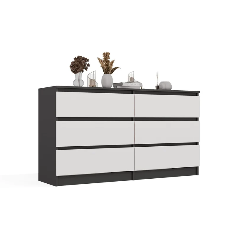 CDF Kommode Malwa M6 140 | Farbe: Anthrazit/Weiß | Ideal für Wohnzimmer, Schlafzimmer, Kinderzimmer, Jugendzimmer und Büro | 6 geräumige Schubladen