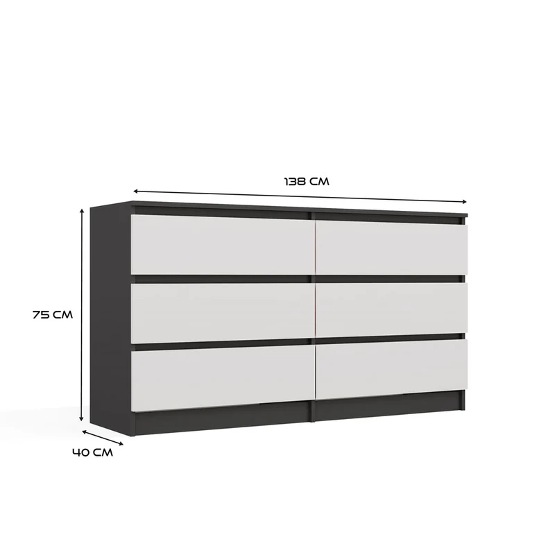 CDF Kommode Malwa M6 140 | Farbe: Anthrazit/Weiß | Ideal für Wohnzimmer, Schlafzimmer, Kinderzimmer, Jugendzimmer und Büro | 6 geräumige Schubladen