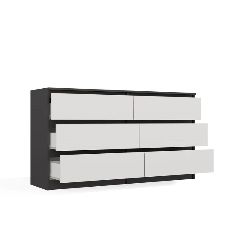 CDF Kommode Malwa M6 140 | Farbe: Anthrazit/Weiß | Ideal für Wohnzimmer, Schlafzimmer, Kinderzimmer, Jugendzimmer und Büro | 6 geräumige Schubladen