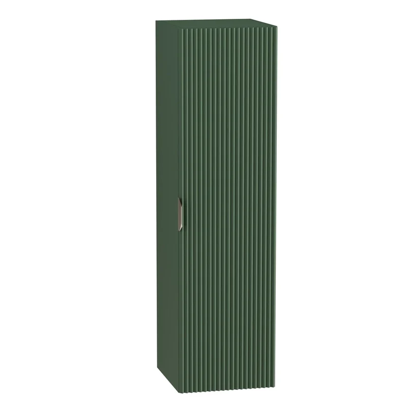 Badmöbel-Set: 100 cm Schrank mit Wäschekorb und Bad Hochschrank Willy - Salbei, Walnussplatte