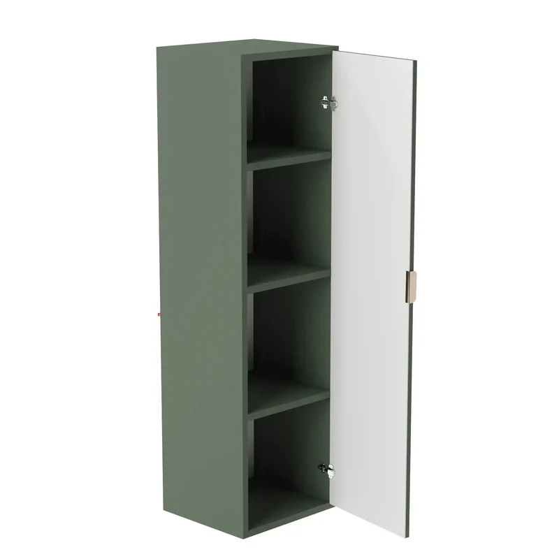 Badmöbel-Set: 100 cm Schrank mit Wäschekorb und Bad Hochschrank Willy - Salbei, Walnussplatte