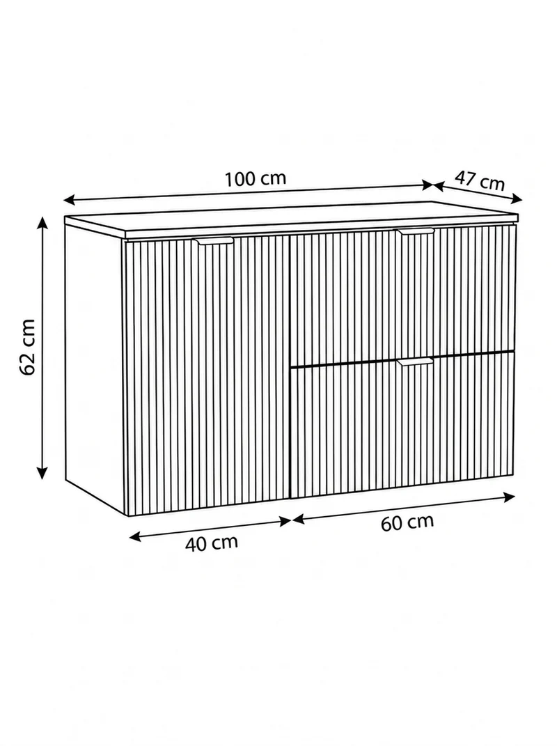 Waschtischunterschrank 100 cm mit Wäschekorb Willy - Weiß, Walnussplatte