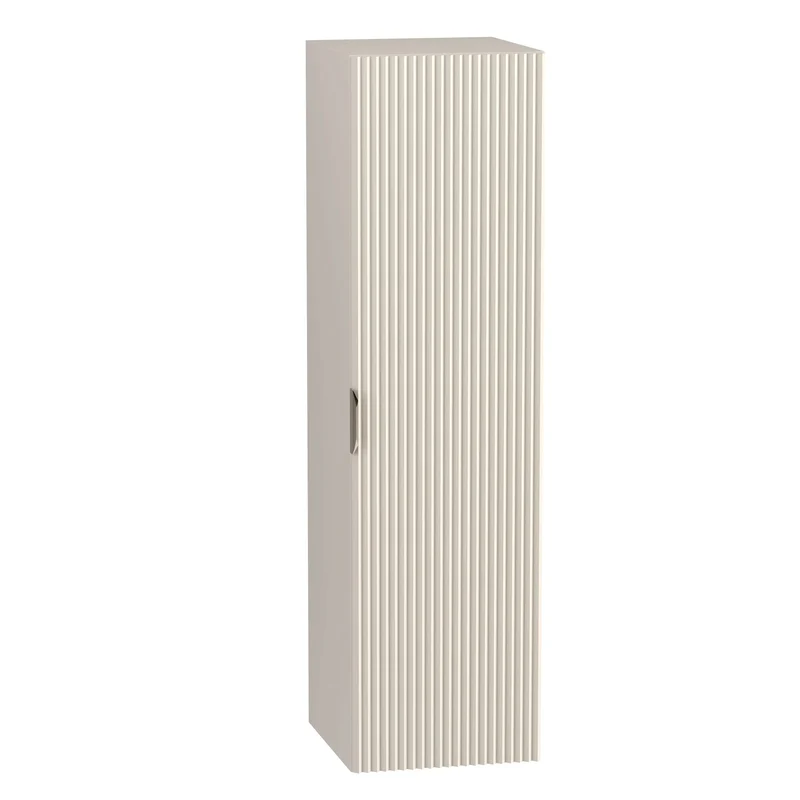 Badmöbel-Set: 100 cm Schrank mit Wäschekorb und Bad Hochschrank Willy - Kaschmir, Marmor-Platte