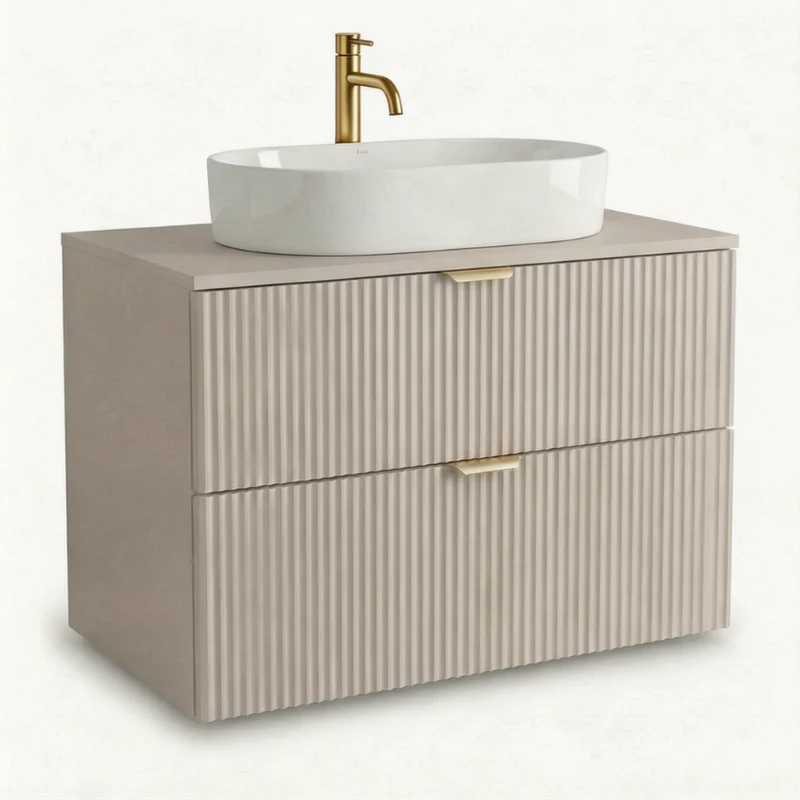 Badmöbel-Set: 80 cm Schrank mit Aufsatzwaschbecken Willy - Kaschmir