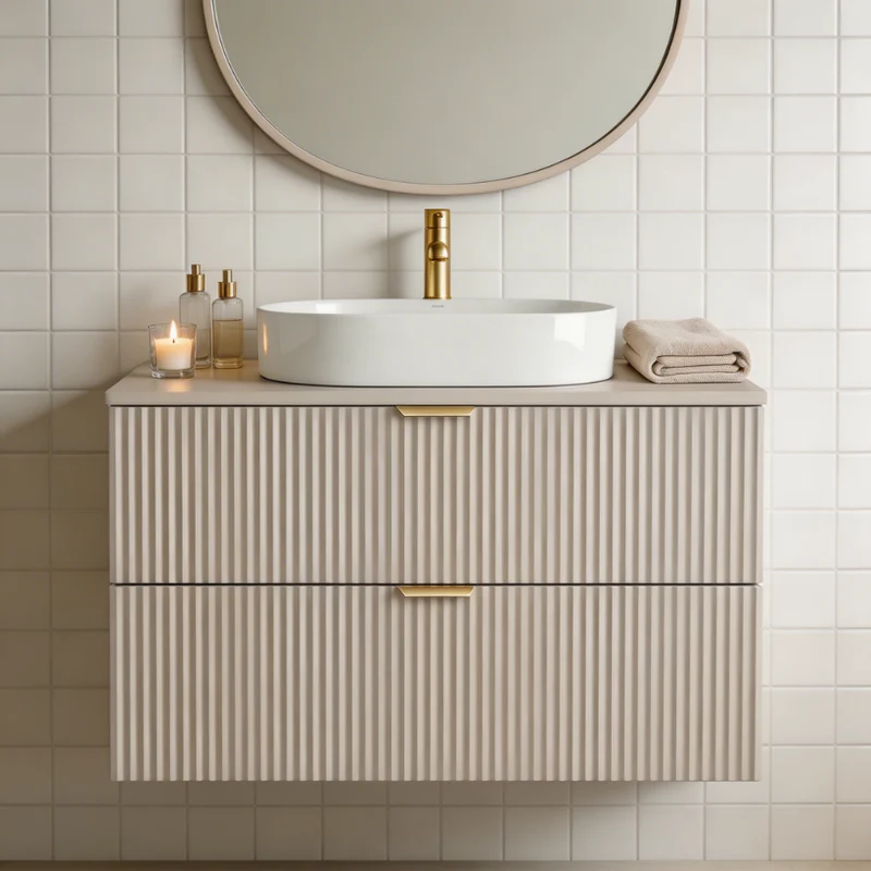 Badmöbel-Set: 80 cm Schrank mit Aufsatzwaschbecken Willy - Kaschmir