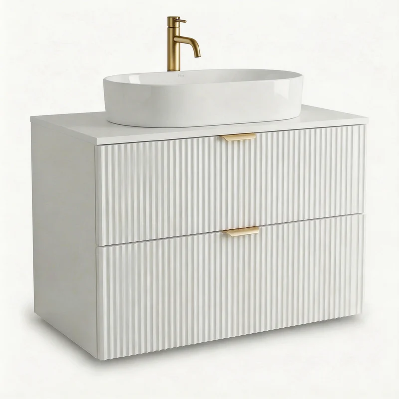 Badmöbel-Set: 80 cm Schrank mit Aufsatzwaschbecken Willy - Weiß