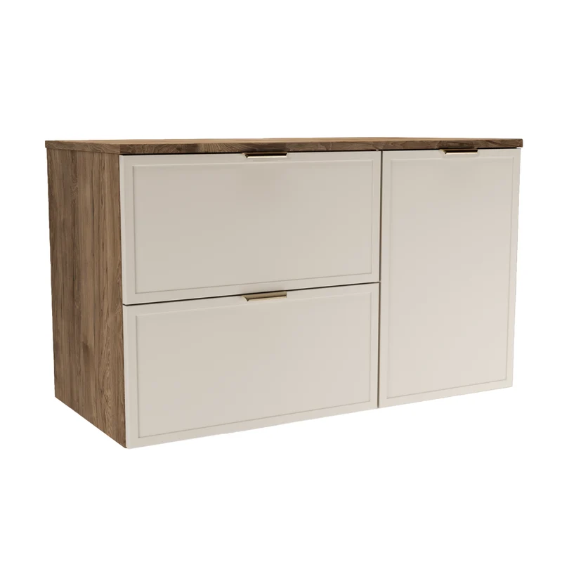 Waschtischunterschrank 100 cm mit Wäschekorb Roma - Kaschmir/Walnuss Dunkel