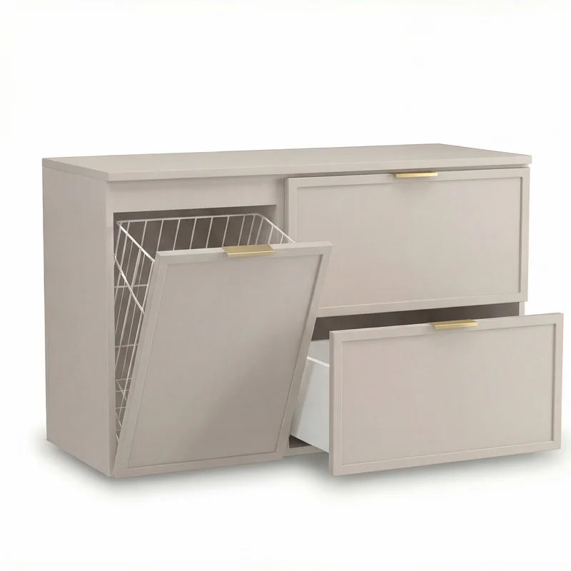 Waschtischunterschrank 100 cm mit Wäschekorb Roma - Kaschmir