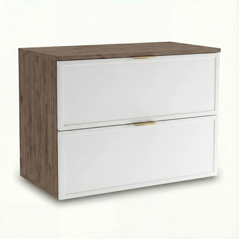 Waschtischunterschrank mit 2 Schubladen 80 cm Roma - Weiß/Walnuss Dunkel