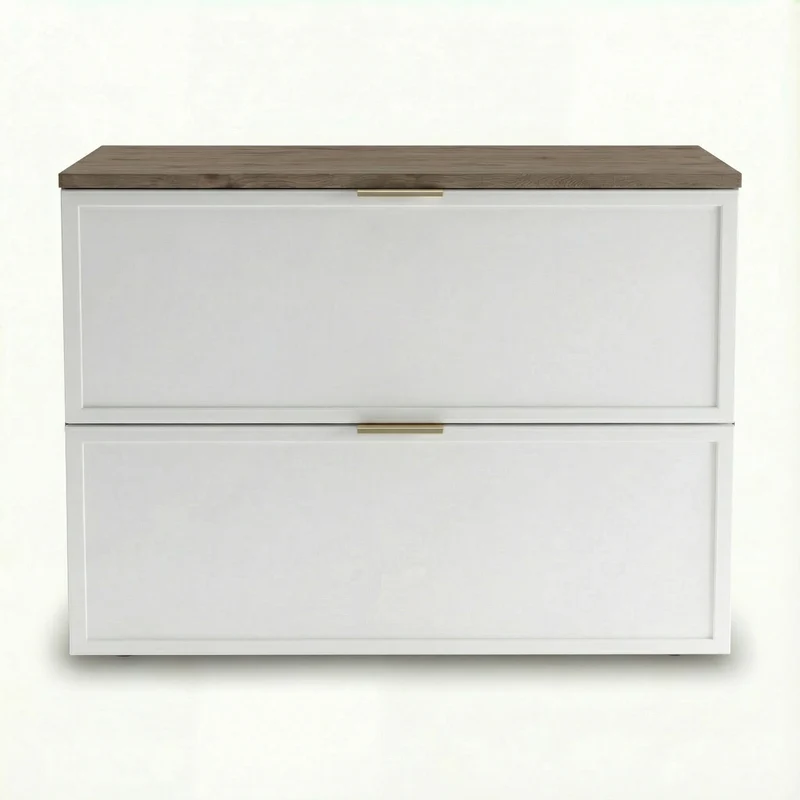 Waschtischunterschrank mit 2 Schubladen 80 cm Roma - Weiß/Walnuss Dunkel